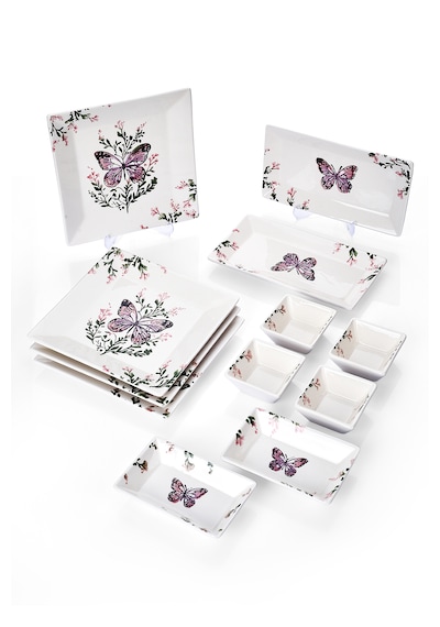 Piatti Naturali 12 Parça 4 Kişilik Kelebek Kahvaltı Takımı Handmade Sunum Set Çok Renkli