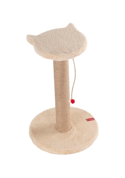 Tr Stepli Kedi Yüzlü Platform Tırmalama Tahtası, Gri Peluş Kaplı, Sisal İpli, Oyuncaklı Krem