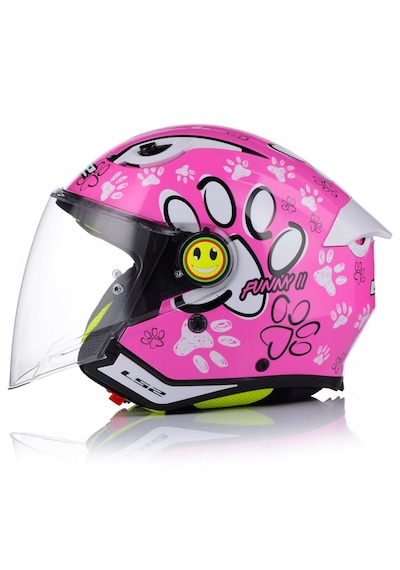 Ls2 Funny 2 Paws Pembe Çocuk Motosiklet Kaskı Beyaz - Pembe