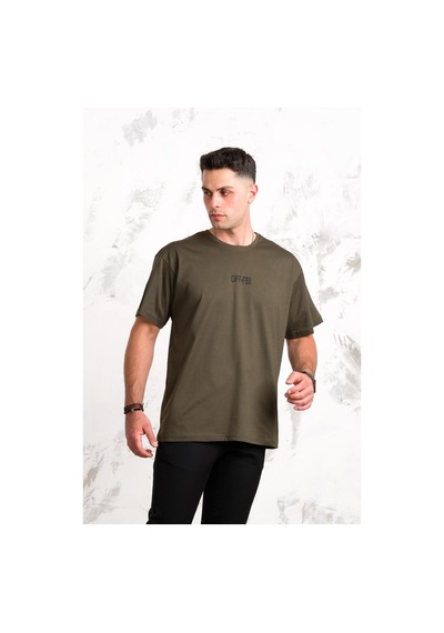 Oversize Önü Baskılı Pamuklu Basic Erkek Penye T-Shirt