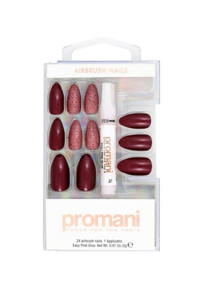 Promani Bordo Simli Pembe Takma Tırnak Kiti PR-5660