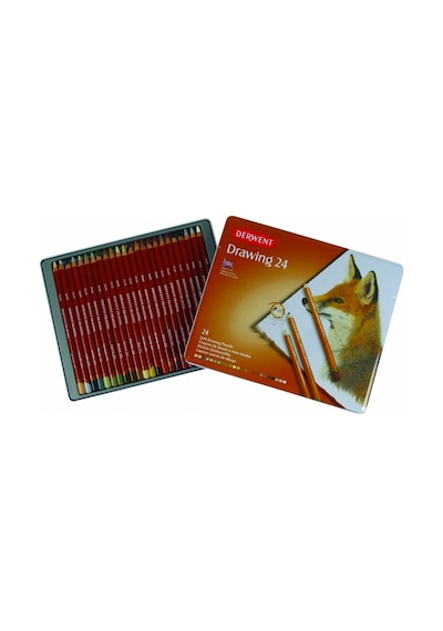 Derwent Drawing Pencils Renkli Çizim Kalem Seti 24 Renk Teneke Ku