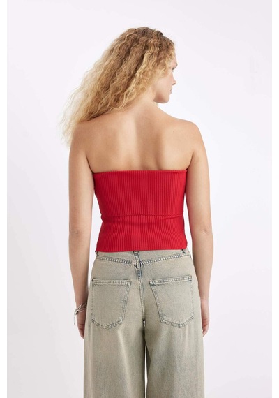 DeFacto Slim Fit Dar Kesim Basic Düz Straplez Bluz D4231AX24HSRD119