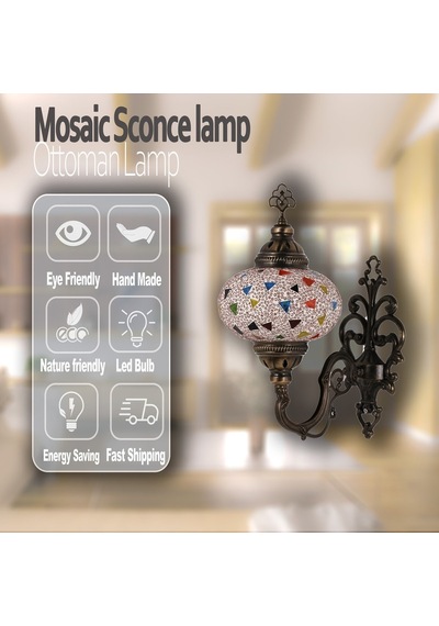 Mozaik Aplik Gece Lambası El Yapımı Mozaik Bahçe Hediyelik Çok Renkli