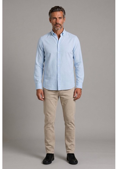 Bisse Mavi Regular Fit Keten Paşa Yaka Gömlek Gmktn3ps224003 D35