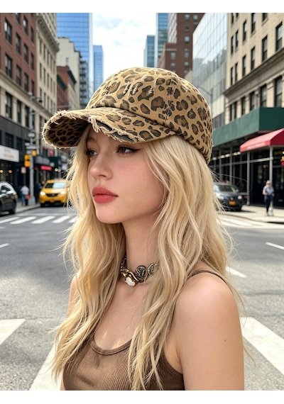 Valkyrie Vintage Leopar Desenli Eskitmeli Kadın Şapka Ayarlanabilir Beyzbol Şapkası Pamuk Baseball Cap Kahverengi