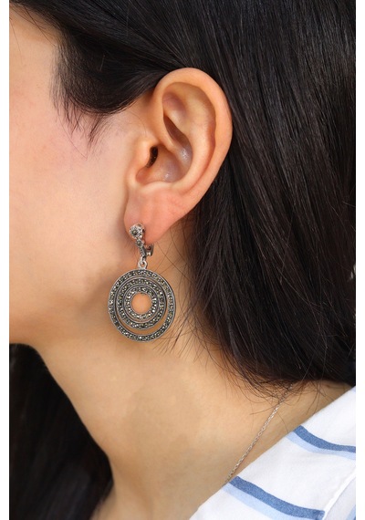 Markazit Taşlı Sallantılı Halka Model Gümüş Kadın Küpe 201024508 Gümüş