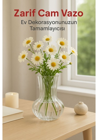 El Yapımı Şeffaf Cam Vazo Papatya, Gül, Lilyum İçin Dekoratif Vazo 12 Cm Diğer