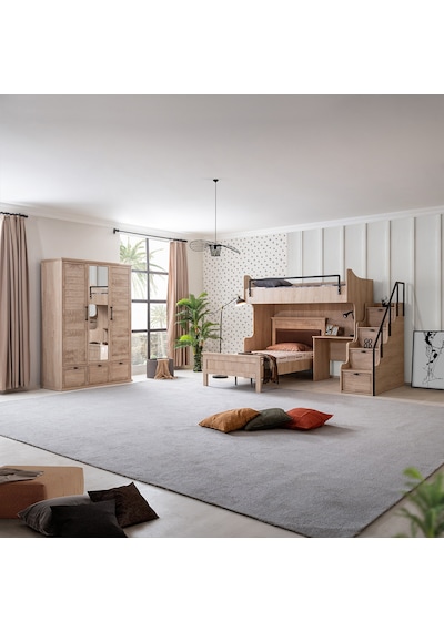 Ranza, Polo Genç Odası Takımı Çift Kişilik Çalışma Masalı Ceviz Ranza + Üç Kapaklı Ceviz Dolap 90 X 190 CM
