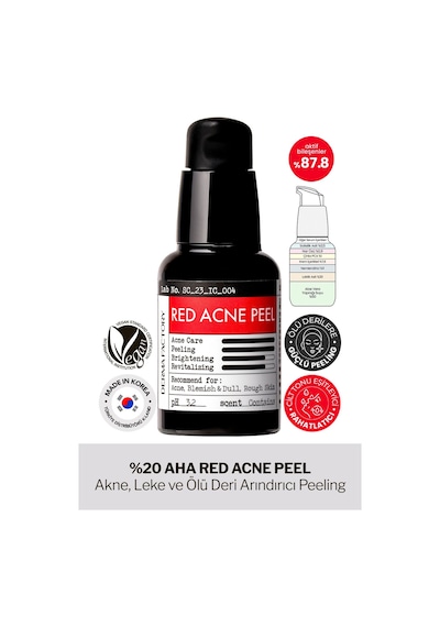 Derma Factory %20 AHA Peeling Serum Yıkanan Form Akne, Leke ve Arındırıcı Derma Factory Red Acne Peel 30 ML