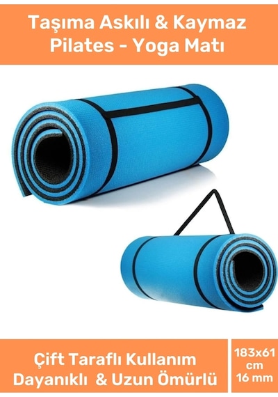 Enenstyle Taşıma Askılı Konfor Modeli Çift Taraflı Kaymaz Yoga Meditasyon Minderi 16mm Mavi Siyah Mat Çok Renkli Çok Renkli