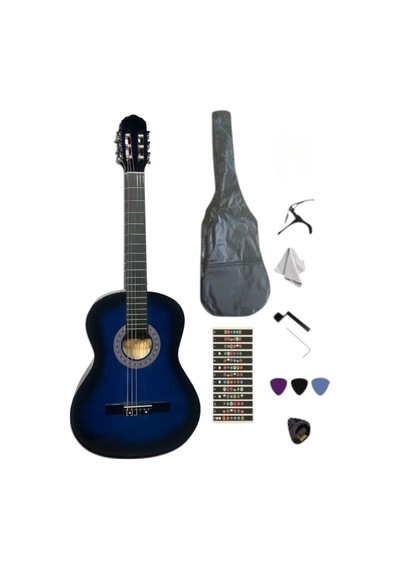 Sap Ayarlı 4/4 Tam Boy Mavi Klasik Gitar Seti Kılıf-pena Dahil