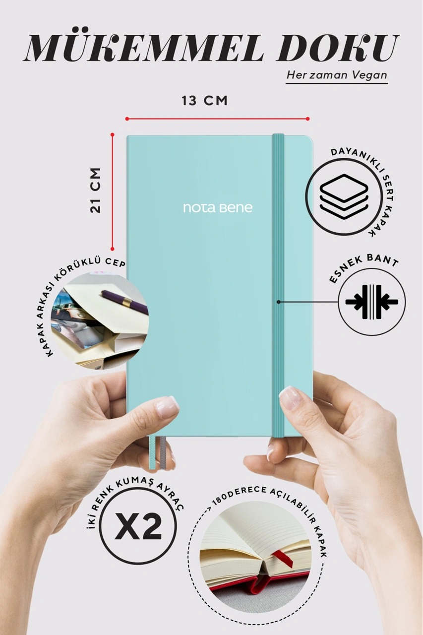 Nota Bene Classic Sert Kapak Defter, 13x21 Cm, Çizgili Mavi