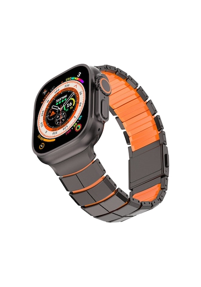 Watch 42mm Uyumlu Mohseven İwatch Titancore No.1 Metal Kordon Siyah - Turuncu