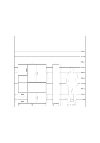 Arges Dolap 9 Raflı 3 Çekmeceli 5 Kapaklı 132x30x195 Çam-çam/... Çam