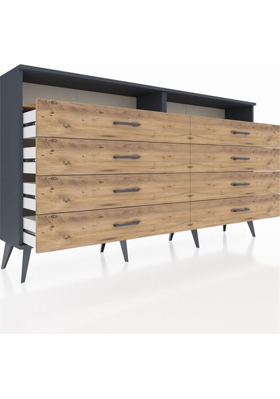Arges Konsol 2 Raflı 8 Çekmeceli 176x30x99 Antrasit-çam Antrasit-çam