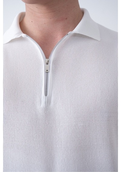 Baselco Triko Polo Yakalı T-shirt - Premium Ribana Detaylı Beyaz