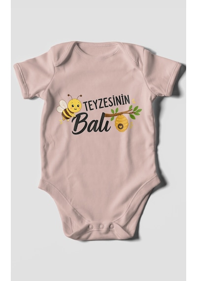 Morivokids Teyzesinin Balı Kısa Kollu Bebek Body %100 Pamuk Zbn225-kk Pastel Pembe