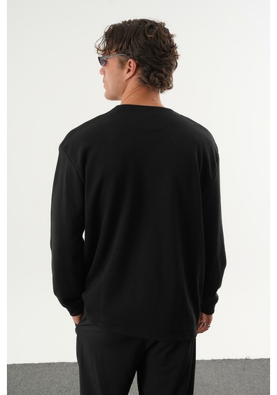 Redline Taren Oversize Erkek Kışlık Düğmeli Sweatshirt SIYAH