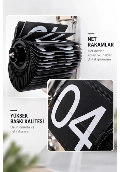 Exenar - Siyah - Masaüstü Mekanik Sayfa Çevirmeli Retro Saat Vintage Minimalist Yaprak Masa Saati Paslanmaz Çelik Gri - Siyah Exenar - Siyah - Masaüstü Mekanik Sayfa Çevirmeli Retro Saat Vintage Minimalist Yaprak Masa Saati Paslanmaz Çelik Gri - Siyah
