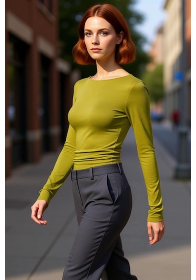 Ersefa Stil Kadın Fitted Vücuda Oturan Büzgü Drape Detaylı Esnek Bluz Cr Yağ Yeşil