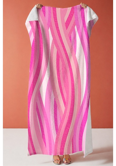 Zebra Desenli Pembe Çizgili Plaj Havlusu - Modern Resort Stil Hızlı Kuruyan Mikrofiber Havlu Çok Renkli