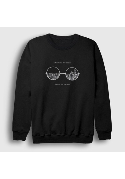 Presmono Unisex Glasses Beatles John Lennon Sweatshirt Siyah