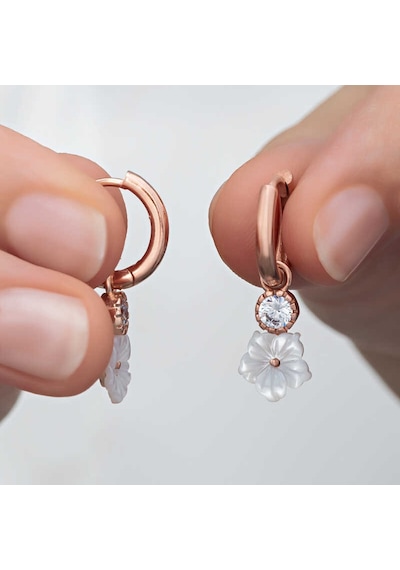 Gümüş Rose Sallantılı Manolya Çiçeği Kadın Küpe 14 MM-Gümüş