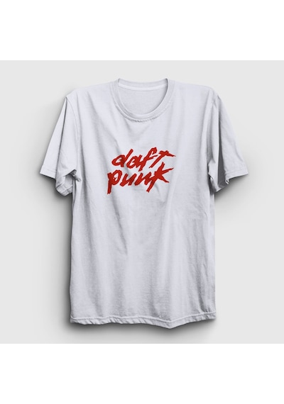 Presmono Unisex Logo Daft Punk T-shirt Beyaz
