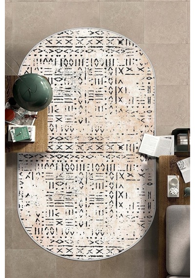 West Home Dijital Baskı Yıkanabilir Kaymaz Taban Mutfak Halısı Salon Halısı Ve Yolluk Wh 548 Beige Oval