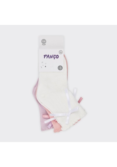 Panço Kız Çocuk Fiyonklu Renkli Soket Çorap Set