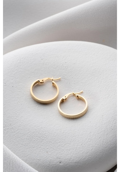 925 Ayar Gümüş Gold Kaplama Düz Sade 20 Mm Halka Şarnel Küpe Gold