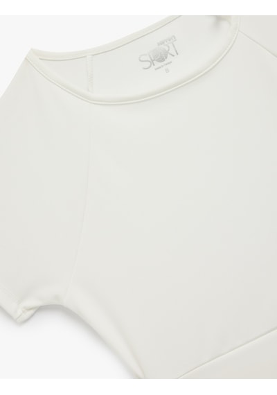 Koton Slim Fit Kısa Kollu Bisiklet Yaka Crop Bağlama Detaylı Spor Tişört Ekru 6wak10025nk Ekru