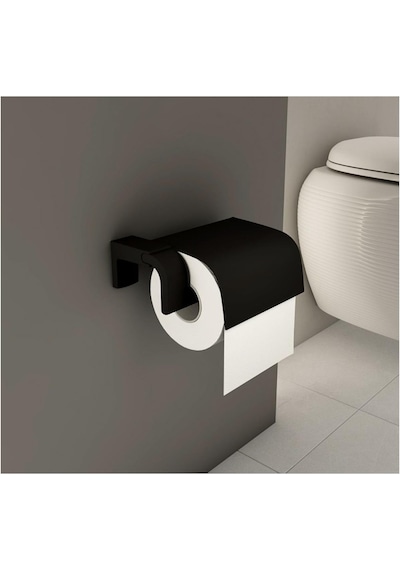 Tema Premium Serisi Banyo Kapaklı Wc Tuvalet Kağıtlığı Mat Siyah
