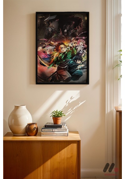 Demon Slayer Karakter Grubu Poster, Siyah Çerçeveli Duvar Tablosu - Anime Severlere Özel Hediye