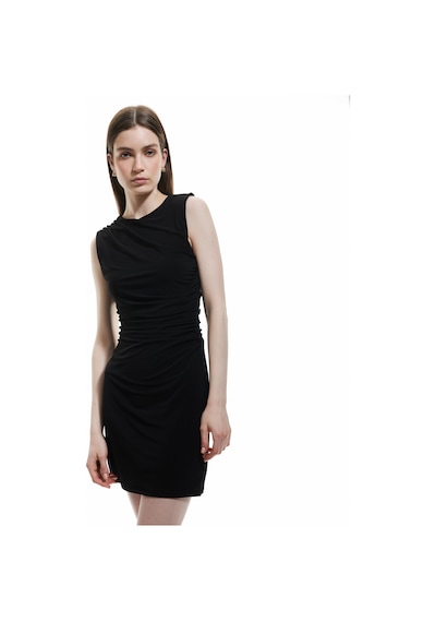 Koton Drape Detaylı Kolsuz Bisiklet Yaka Mini Sandy Kumaş Elbise Siyah 5sak80303ek Siyah