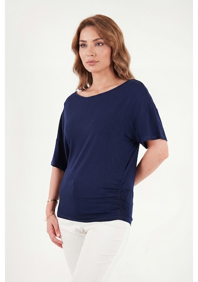 Lela Standart Fit Drape Detaylı Yarasa Kol T Shirt Bayan T Shirt 5866962 Lacivert