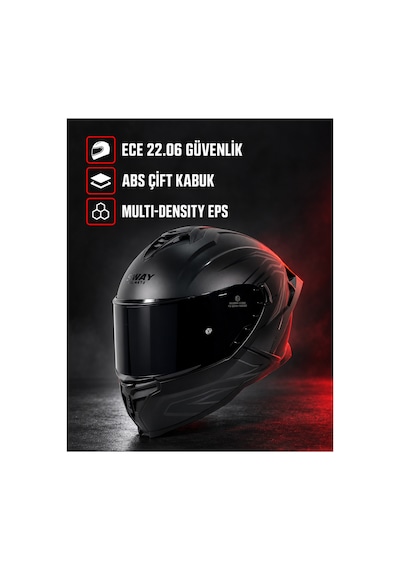 Sway 867 Black Lıne Mat Siyah Vizör Motosiklet Kask