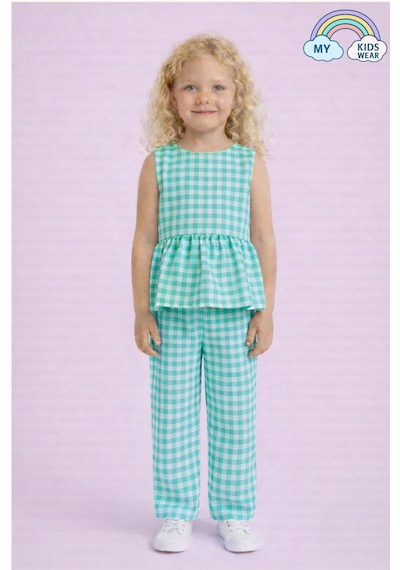 My Kids Wear Kız Çocuk Pötikareli Peplum Bluz Ve Pantolon Takımı 12692 Mint