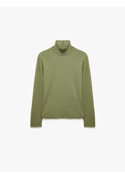 Koton Slim Fit Dik Yaka Uzun Kollu Tişört Zeytin Yeşili 7wak50002uk Yeşil