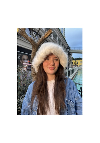 Mollycrush Genç Beyaz Peluş Bucket Kürk Şapka Premium Trend Kış Modası Beyaz