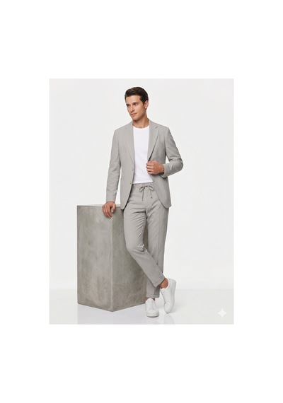 Modmen İtalyan Kesim Slimfit Erkek Takım Elbise Çizgili Gri