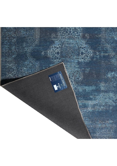 Blues Şönil Vintage Desenli Dokuma Taban Dekoratif Halı Kilim Yolluk Dijital Baskı Halı Yıkanabilir