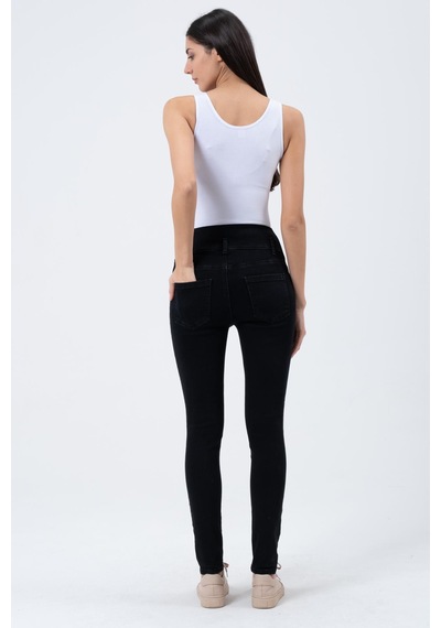 Busa Hamile Esnek Karın Bantlı Beli Ayarlanabilir Skinny Kot Pantolon Siyah-siyah