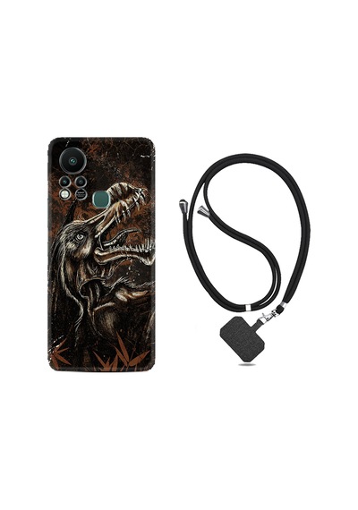 Infinix Hot 11S Kılıf İpli Boyun Askılı Desenli Silikon Jurassic 1705