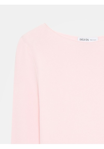 Dilvin 10840 Kayık Yaka Kaşmirli Ultra Hafif Triko Kazak-toz Pembe Toz Pembe
