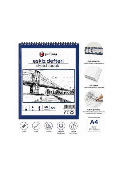 Gürpaş Eskiz Defteri A4 40 Yaprak Spiralli