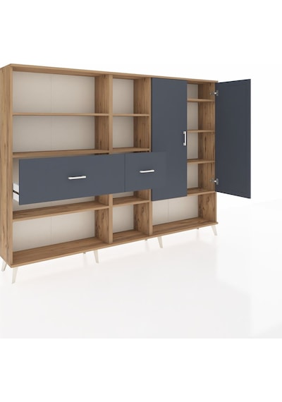 Arges Dolap 10 Raflı 2 Çekmeceli 2 Kapaklı 220x30x163 Çam-antrasi Çam-antrasit