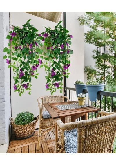 Yapay Çiçek Saksıda Mor Begonvil Çiçeği 9 Dallı 100cm Sarkan Çiçek