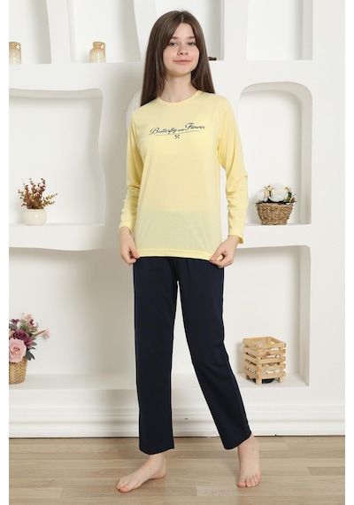 Akbeniz Kız Çocuk Penye Pijama Takım 20422 Sarı